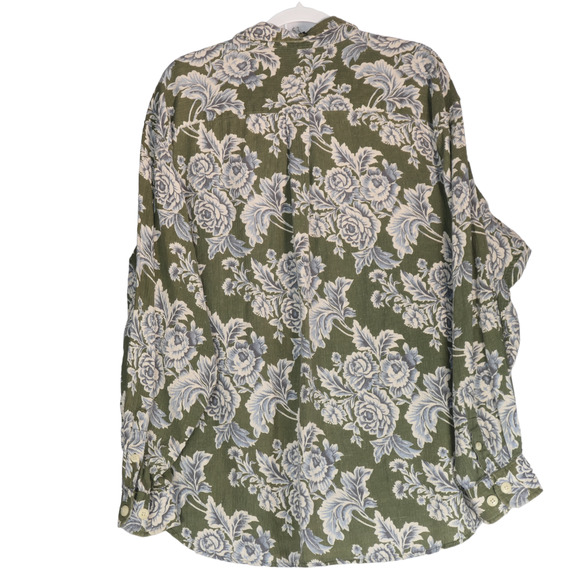 Dockers Mens Size XL Green Blue Floral Button Up Shirt Flap Pockets Long Sleeve - Picture 6 of 11